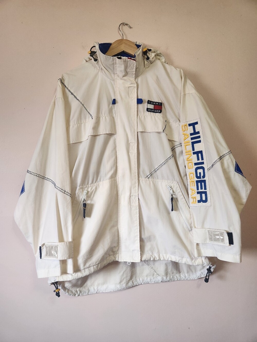 Vintage 90s Tommy Hilfiger Sailing Gear Spellout Hooded Windbreaker Jacket XL